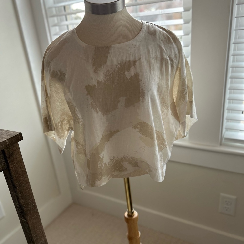 DKNY Beige and Cream Women's Linen Blouse - Picture 6 of 7